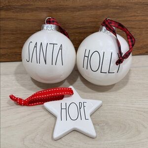 Rae Dunn Christmas Ornaments with Red Accents